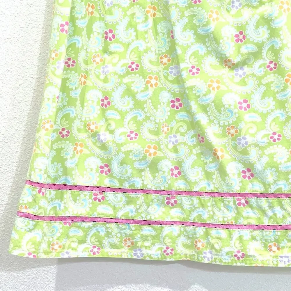 Gymboree Green Pink Floral Paisley Sleeveless Rick Rack Trim Dress - Size 7